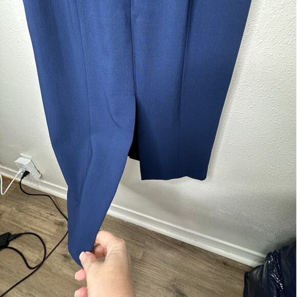 Michael Kors Navy Blue V-Neck Cap Sleeve Front Slilt Fitted Midi Dress 2 - Picture 3 of 14